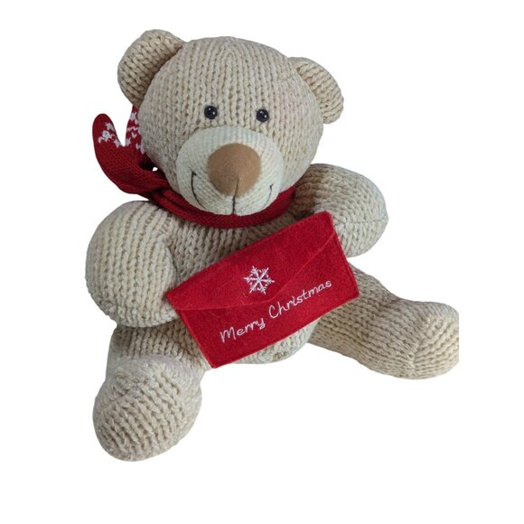 Hallmark Teddy Bear With Red Scarf & Merry Christmas Envelope Plush 8" - Picture 1 of 4